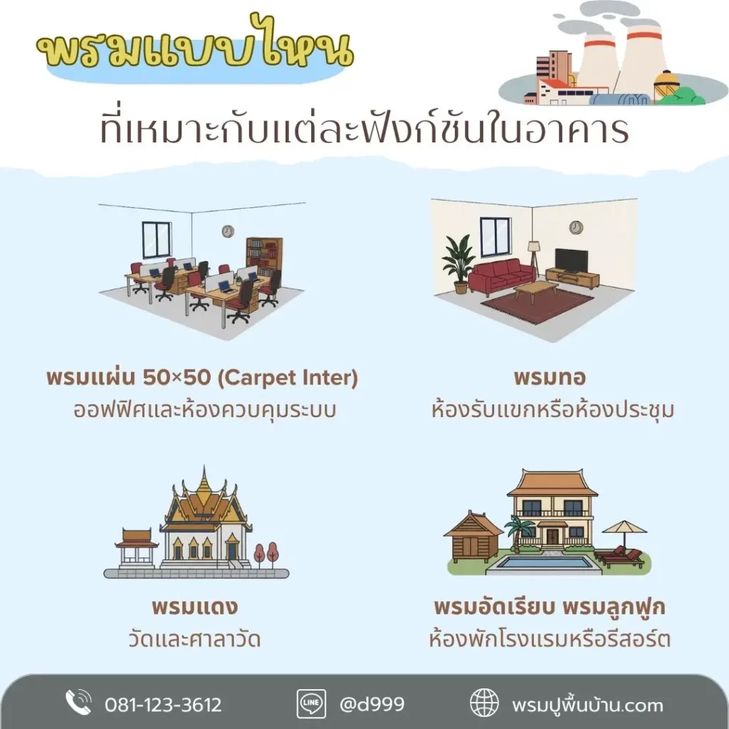 บริการปูพรมในอาคารราชการ รีสอร์ต และสถาบันการศึกษาโดย d-design 